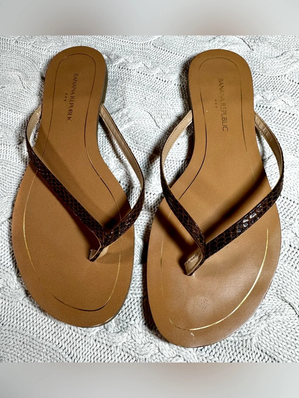 Banana Republic Factory Brown Faux Snake Skin Trim Flip Flops